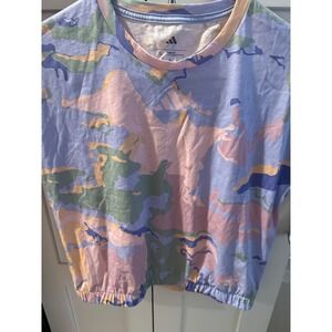 Adidas Girls XL 16 Pastel Camo Loose Fit Bubble Hem T-Shirt PurMulticolor
